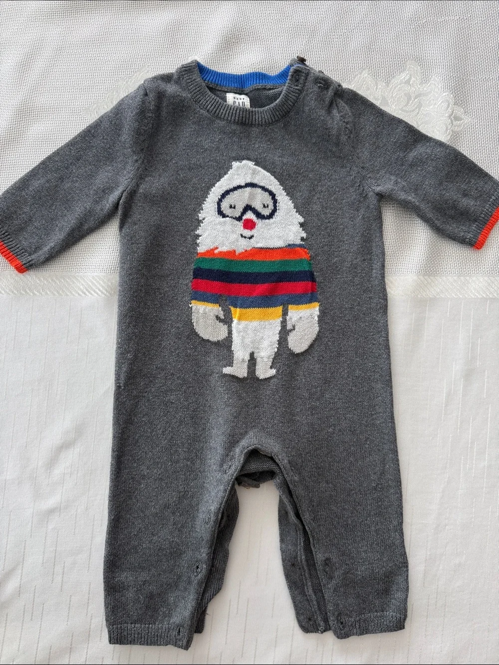 GAP Gray 3-6M One-Piece with Striped Yeti Graphic